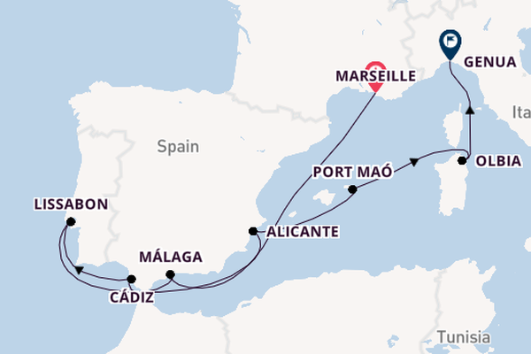 Westelijke Middellandse Zee vanaf Marseille, Frankrijk met de MSC Opera