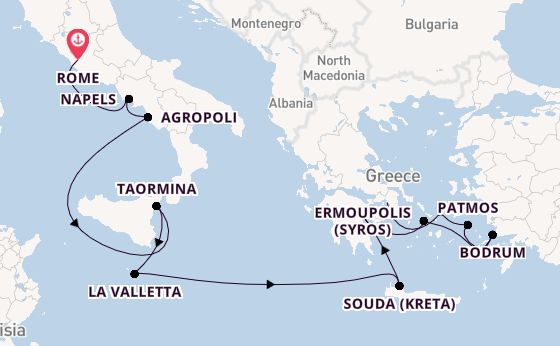 Middellandse Zee vanaf Rome, Italië met de Silver Dawn