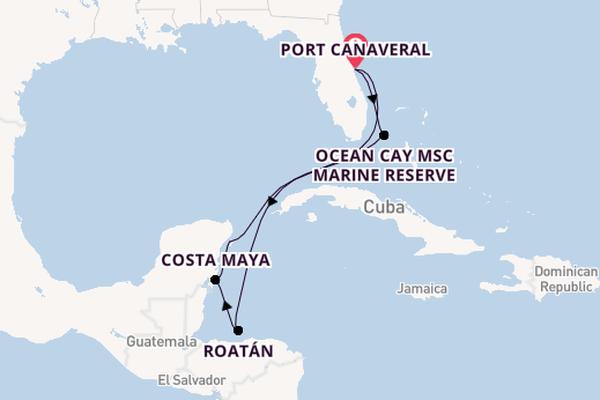 Western Caribbean from Port Canaveral, Florida, USA with the MSC Seashore