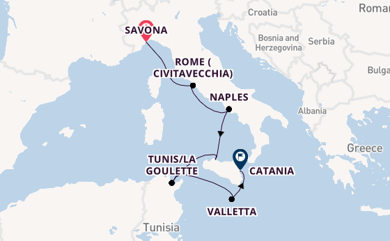 Western Mediterranean from Savona, Italy with the Costa Fascinosa