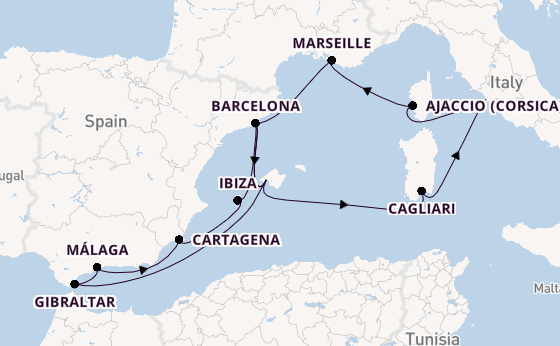 Westelijke Middellandse Zee vanaf Palma de Mallorca, Mallorca, Spanje met AIDAcosma