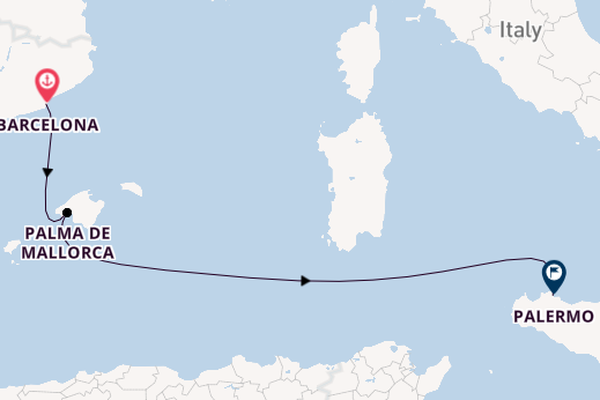 Westelijke Middellandse Zee vanaf Barcelona, Spanje met de Costa Toscana