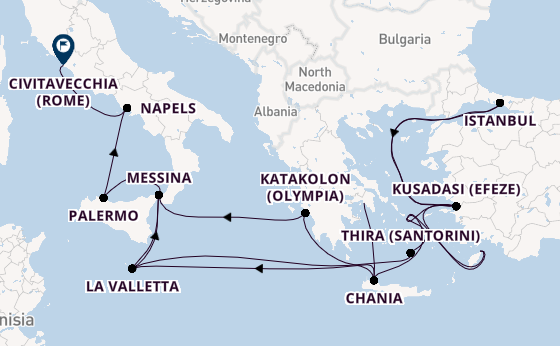 Middellandse Zee vanaf Athene (Piraeus), Griekenland met de Enchanted Princess