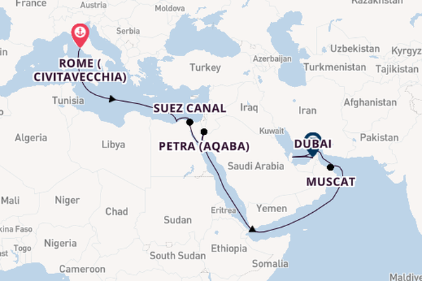 Middle East from Rome (Civitavecchia), Italy with the MSC Euribia