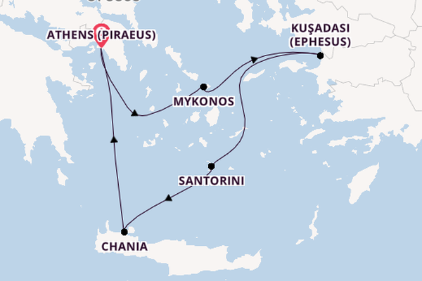 Eastern Mediterranean from Athens (Piraeus), Greece with the Evrima
