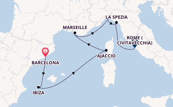Western Mediterranean from Barcelona, Spain with the Sun Princess