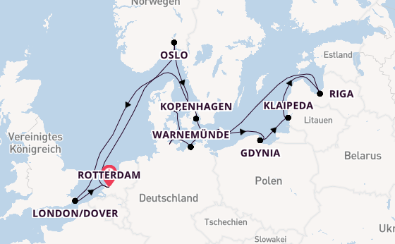 England ab Rotterdam, Niederlande auf der Nieuw Statendam