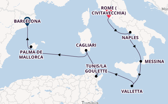 Western Mediterranean from Rome (Civitavecchia), Italy with the Seven Seas Voyager