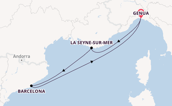 Westelijke Middellandse Zee vanaf Genua, Italië met de Costa Fascinosa