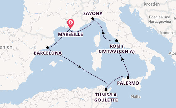 Westliches Mittelmeer ab Marseille, Frankreich auf der Costa Pacifica