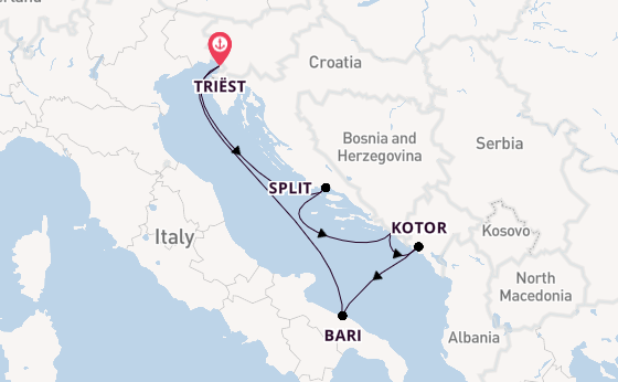 Middellandse Zee vanaf Triëst, Italië met de Mein Schiff 4