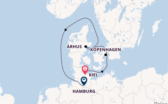 Europa vanaf Kiel, Duitsland met de Mein Schiff 7