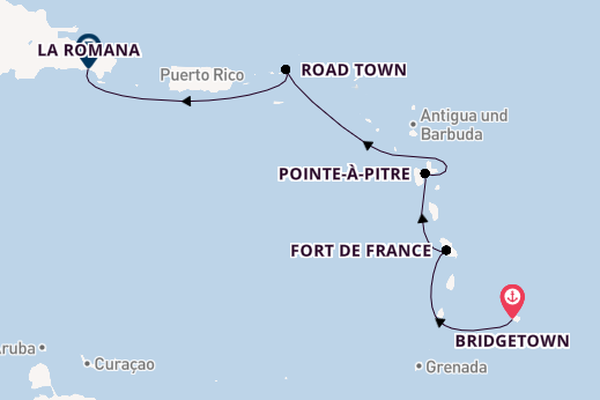 Karibik ab Bridgetown, Barbados auf der MSC Opera