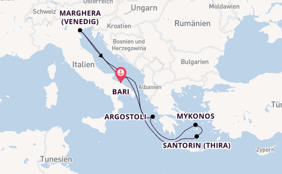Mittelmeer ab Bari, Italien auf der Costa Deliziosa