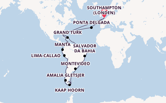 trans-Atlantisch vanaf Southampton (Londen), Engeland met de Queen Anne