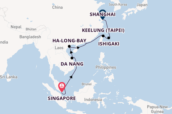 Zuidoost-Azië vanaf Singapore, Singapore met AIDAstella