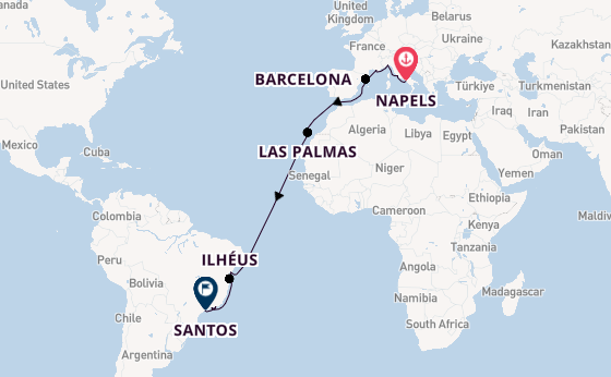 trans-Atlantisch vanaf Napels, Italië met de MSC Divina