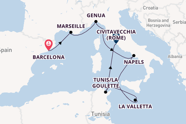 Westelijke Middellandse Zee vanaf Barcelona, Spanje met de Carnival Sunshine
