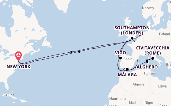 trans-Atlantisch vanaf New York, Verenigde Staten met de Queen Mary 2