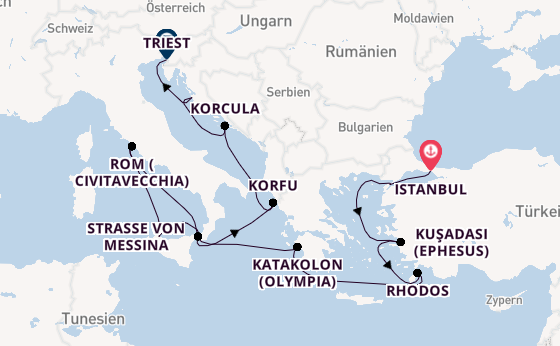 Mittelmeer ab Istanbul, Türkei auf der Queen Elizabeth