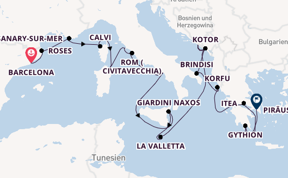 Mittelmeer ab Barcelona, Spanien auf der Seabourn Ovation