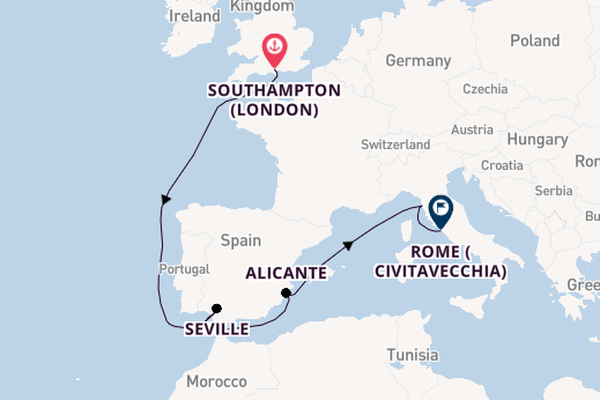 Western Mediterranean from Southampton, England with the Queen Anne