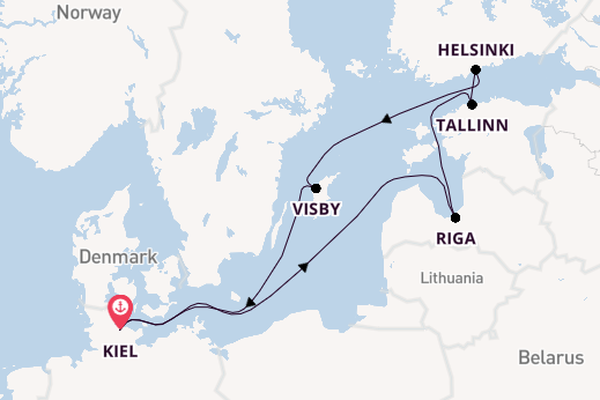Oostzee vanaf Kiel, Duitsland met AIDAprima
