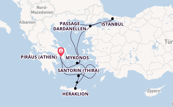 Östliches Mittelmeer ab Piräus (Athen), Griechenland auf der Costa Pacifica