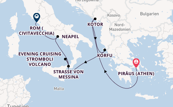Mittelmeer ab Piräus (Athen), Griechenland auf der Oosterdam