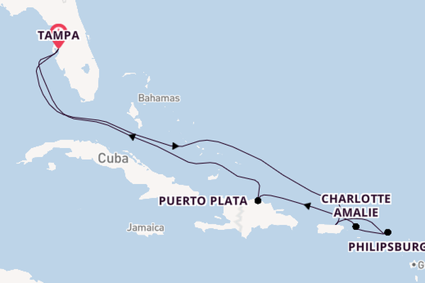 Caribbean from Tampa, Florida, USA with the Jewel of the Seas