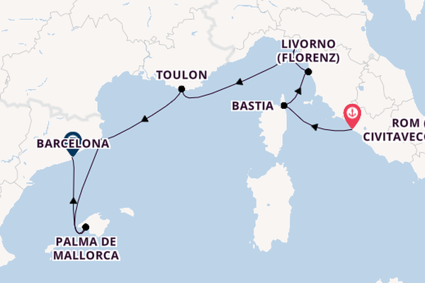 Westliches Mittelmeer ab Civitavecchia (Rom), Italien auf der Sirena