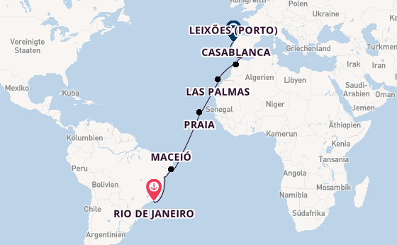 Transatlantik ab Rio de Janeiro, Brasilien auf der Costa Diadema