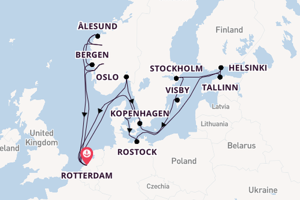 Noorwegen vanaf Rotterdam, Nederland met de Rotterdam