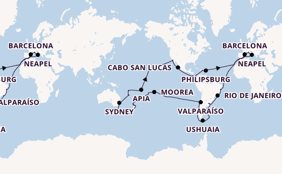 Weltreise ab Civitavecchia (Rom), Italien auf der MSC Magnifica