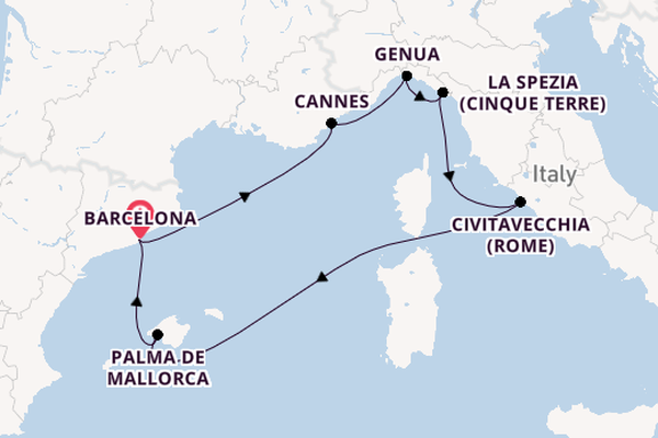 Westelijke Middellandse Zee vanaf Barcelona, Spanje met de MSC Grandiosa