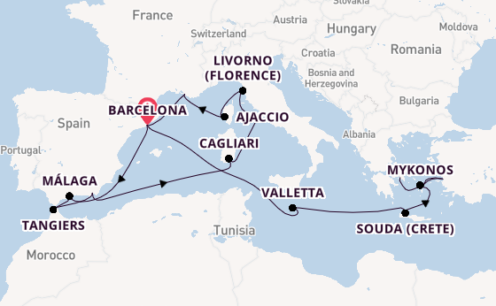 Mediterranean Sea from Barcelona, Spain with the Oosterdam