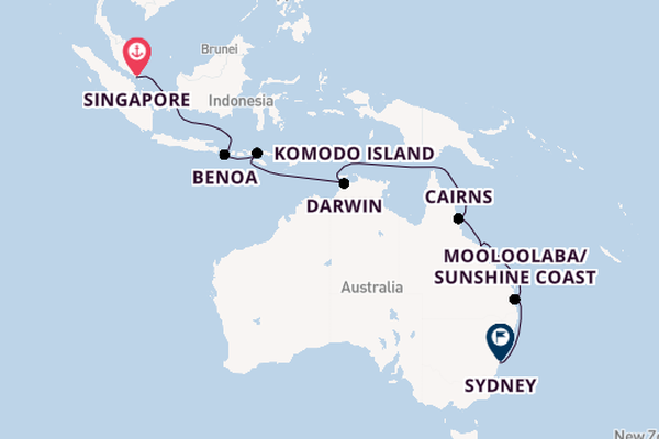 Australia from Singapore, Singapore with the Silver Moon