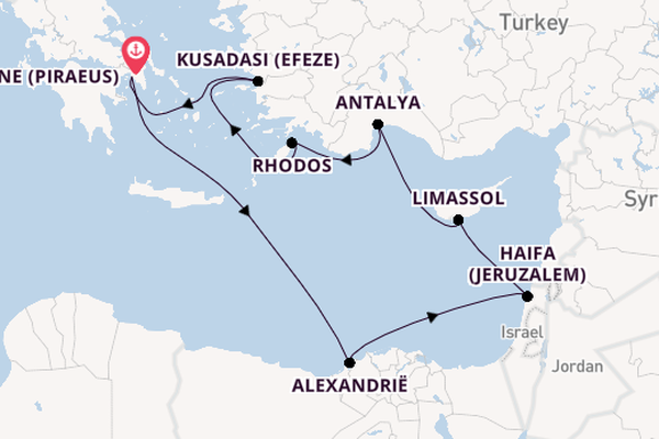 Oostelijke Middellandse Zee vanaf Athene (Piraeus), Griekenland met de Oosterdam