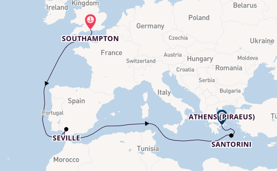 Eastern Mediterranean from Southampton, England with the Queen Anne