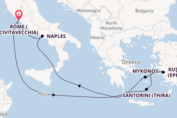 Santorini, Mykonos & Rome Fly Cruise