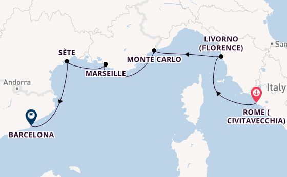 Western Mediterranean from Rome (Civitavecchia), Italy with the Viking Neptune