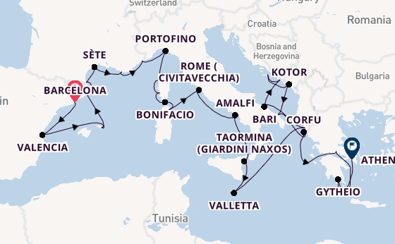 Mediterranean Sea from Barcelona, Spain with the Seabourn Ovation 