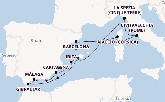 Westelijke Middellandse Zee vanaf Palma de Mallorca, Mallorca, Spanje met AIDAcosma