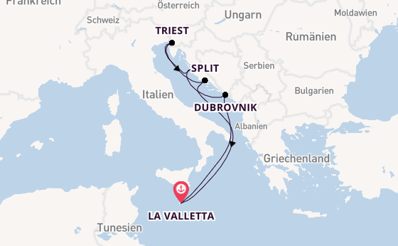Mittelmeer ab La Valletta, Malta auf der Azura