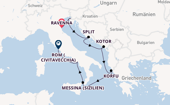 Mittelmeer ab Ravenna, Italien auf der Norwegian Gem