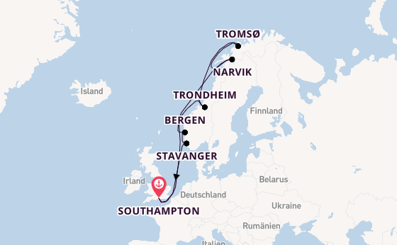 Norwegen ab Southampton, Großbritannien auf der Queen Anne