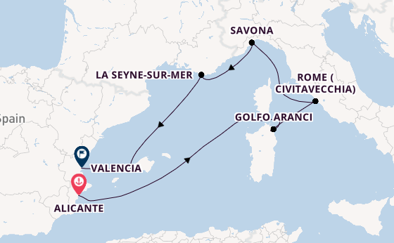 Western Mediterranean from Alicante, Spain with the Costa Pacifica