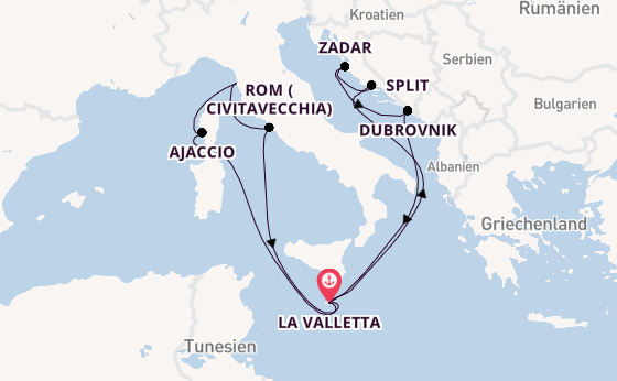 Mittelmeer ab La Valletta, Malta auf der Azura