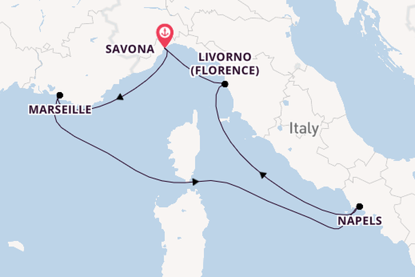Westelijke Middellandse Zee vanaf Savona, Italië met de Costa Fascinosa