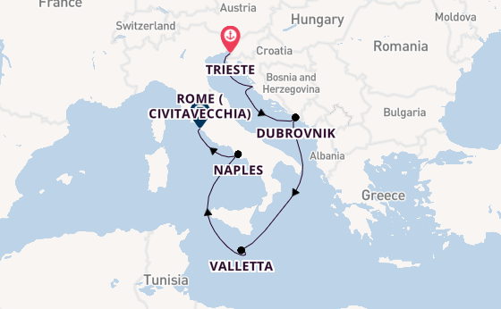 Mediterranean Sea from Trieste, Italy with the Queen Victoria